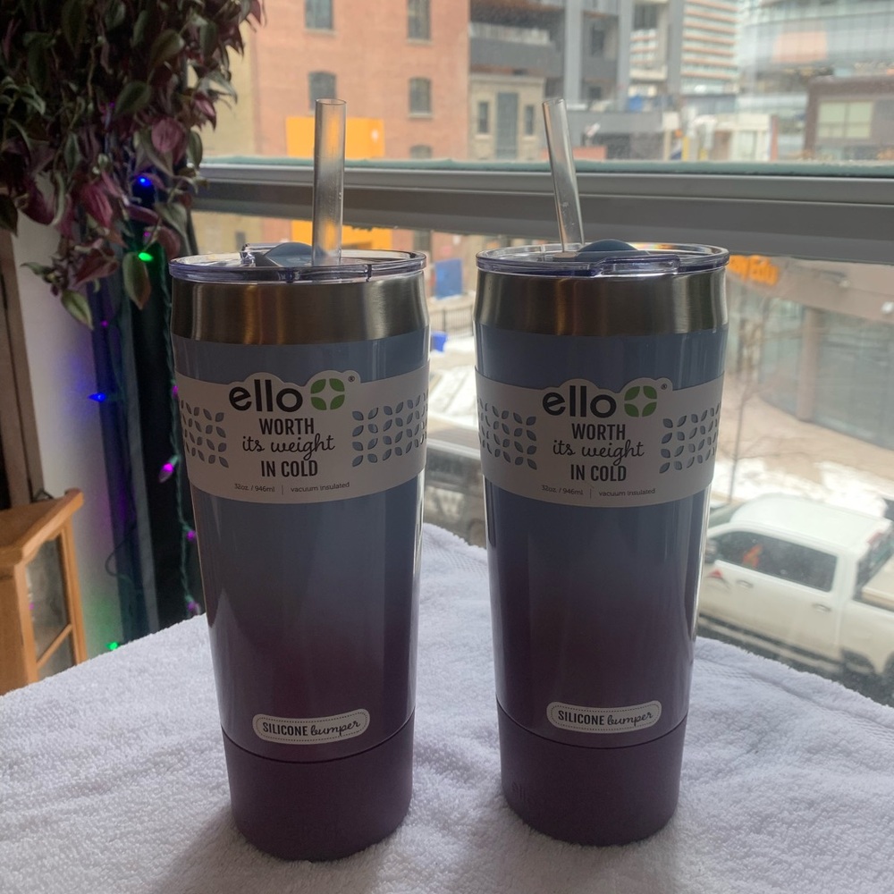 (3/$30) 1 Ello Beacon purple/blue ombré Straw Tumblers with Silicone Boot (32oz)